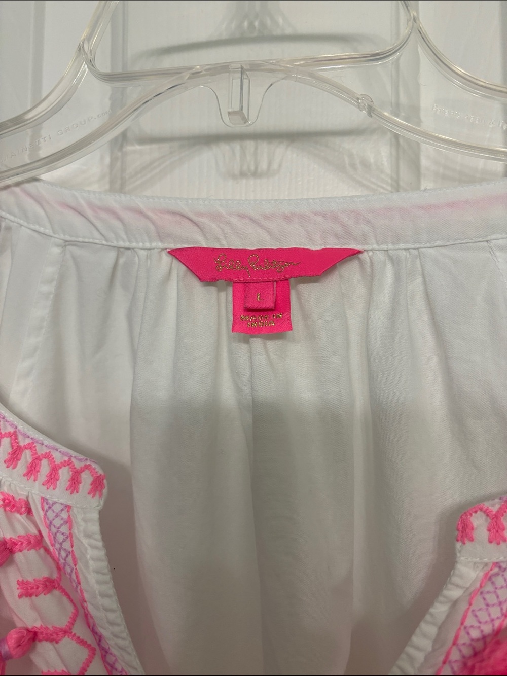 Lilly Pulitzer Kadence White  Tunic with Hot Pink Tassel & Embroidery - Picture 3 of 6